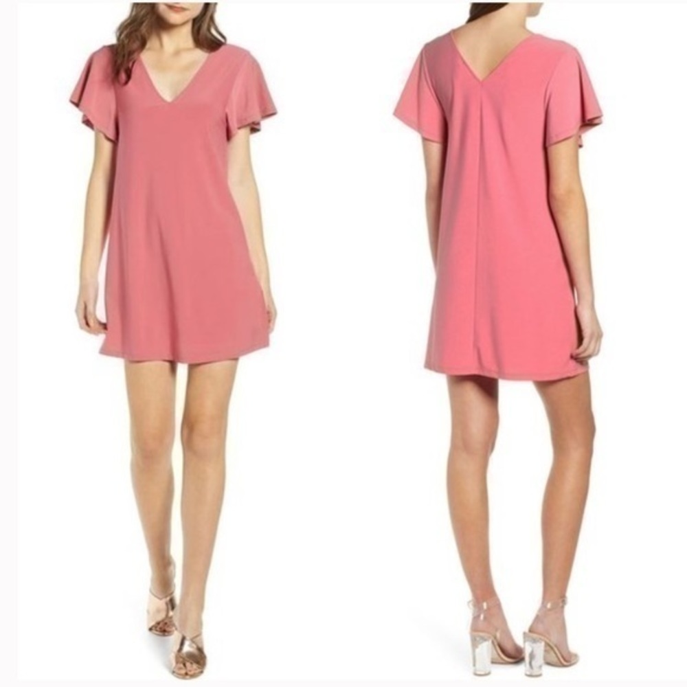 Leith Pink V-Neck Short Sleeve Dress